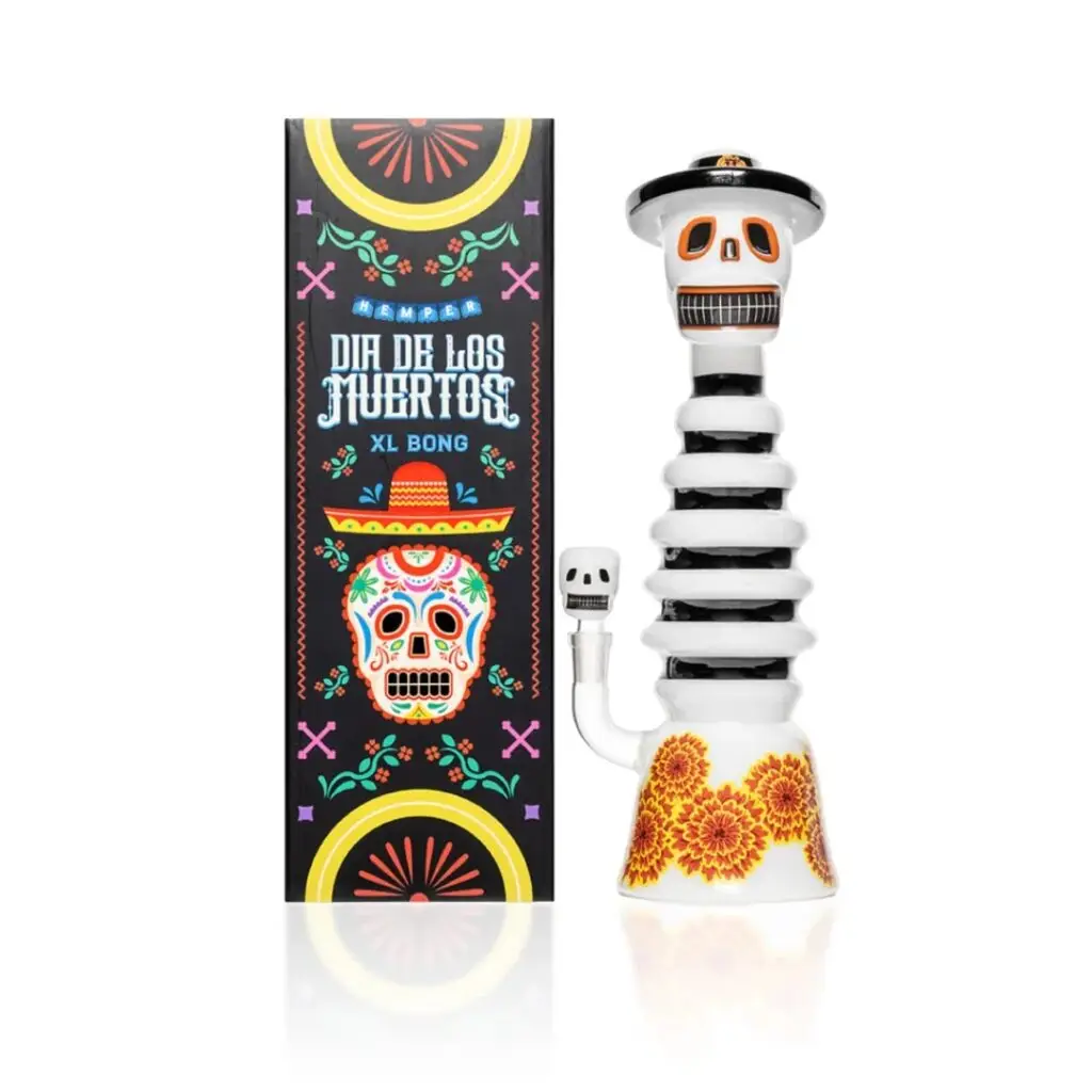 Hemper Día de los Muertos XL Glass Water Pipe in clear borosilicate glass